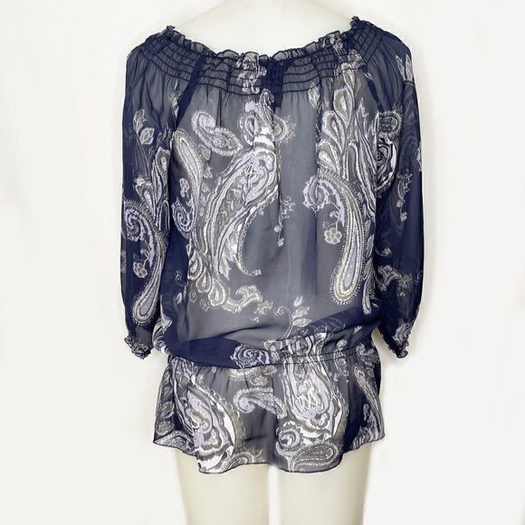 SHEER Paisley Chiffon Tunic Blouse 💚🌻 - Picture 2 of 10